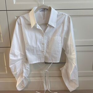 Hevron cropped button up blouse